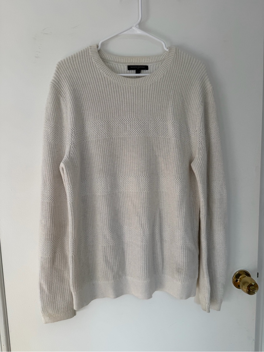 Banana Republic Textured 100% Cotton Crewneck Sweater Cream Large